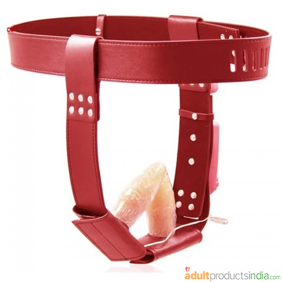 Anal and Vaginal Dual Vibrating Plugs Harness - Red