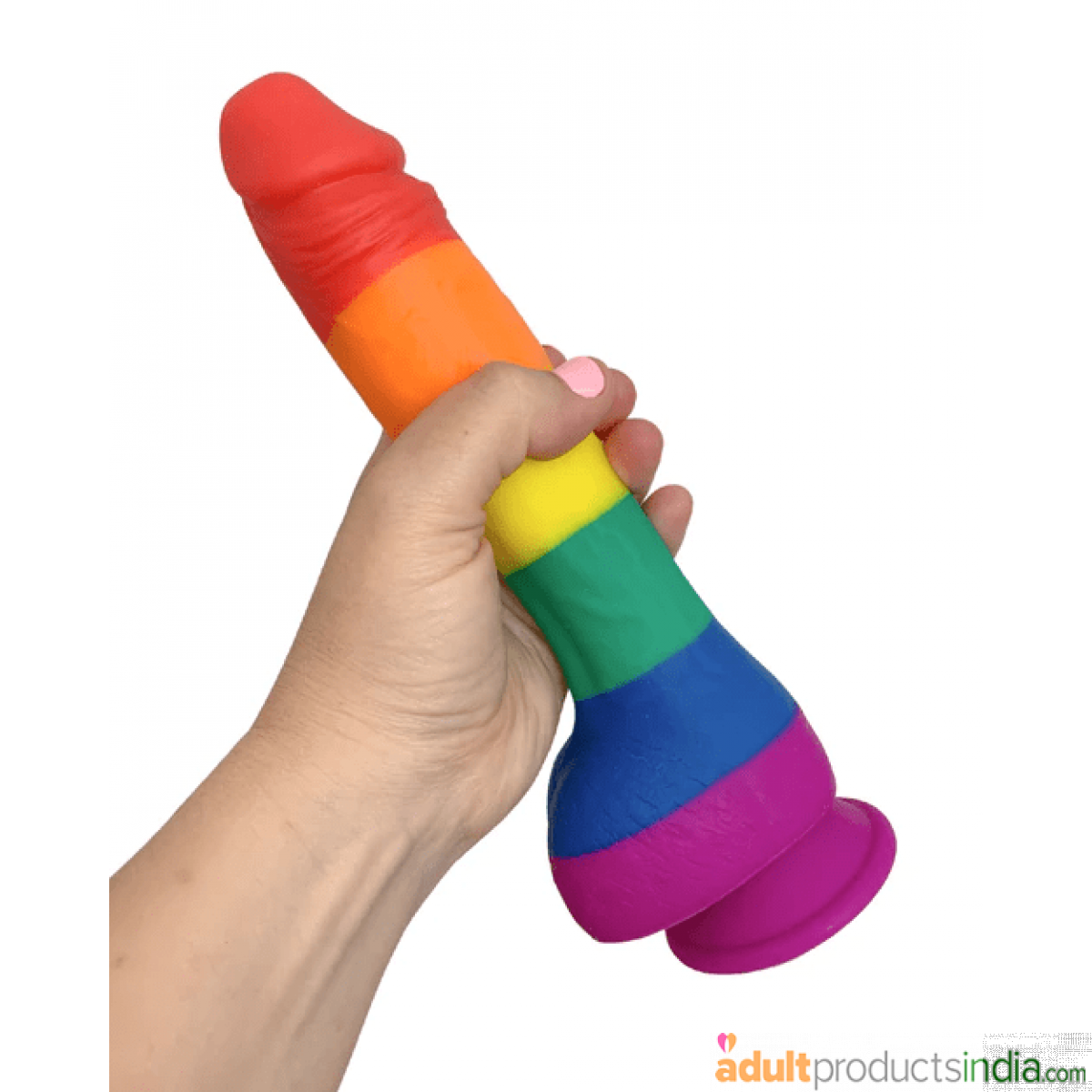 Rainbow Color 8" Realistic Silicone Dildo With Balls
