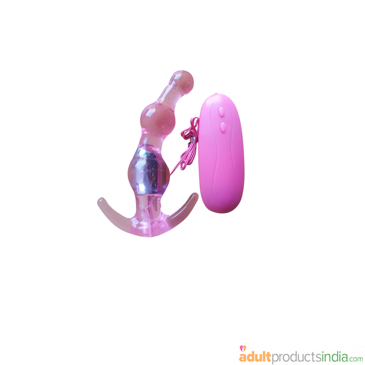 Butt Plug With Vibration and Beads - Pink