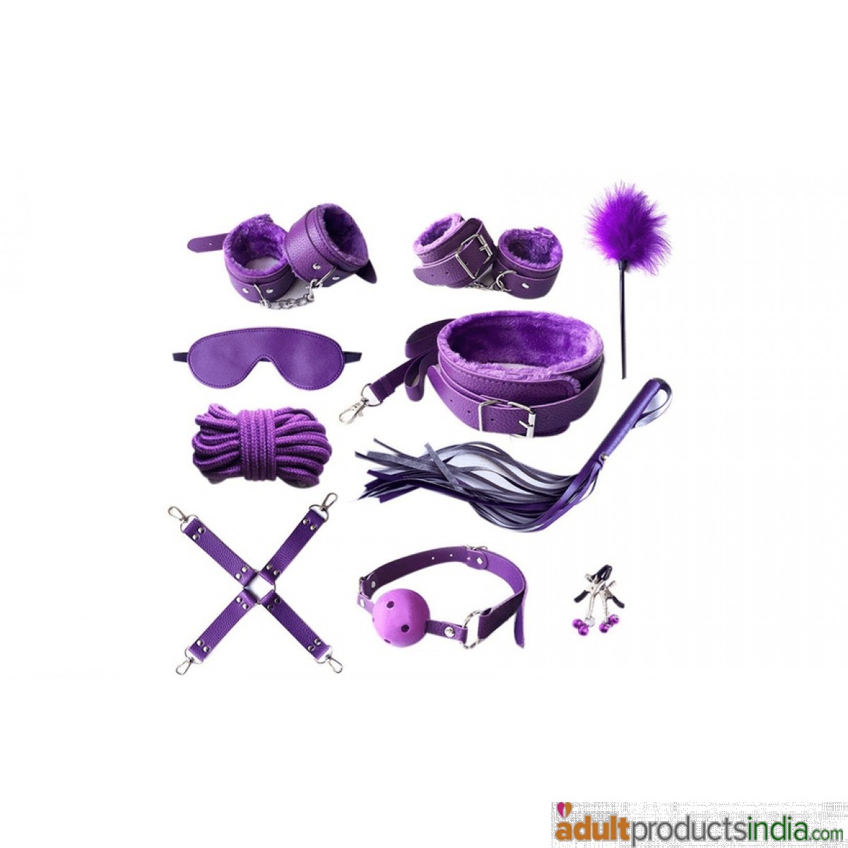 Bondage Sex Love Kit - (10 Pc Set) Purple