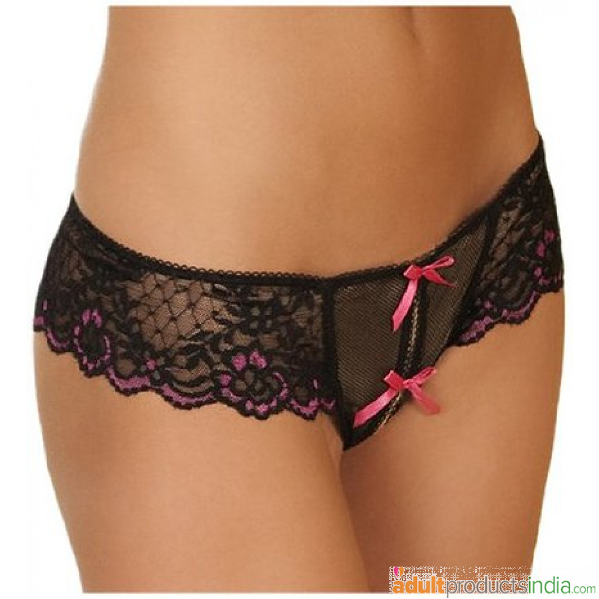 Rene Rofe Crotchless Lace Thong With Bow S/M
