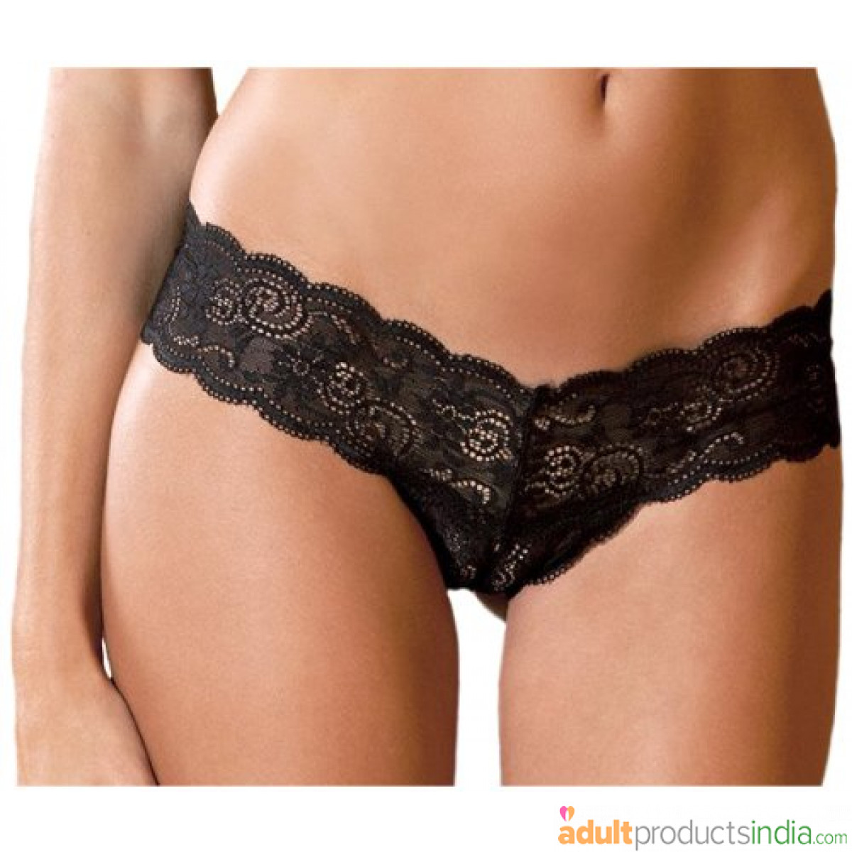 Rene Rofe Crotchless Lace Thong with Lace-Up Back M/L