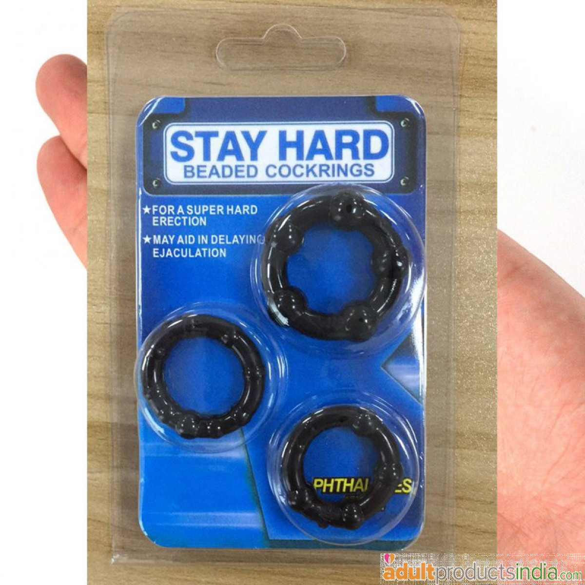 Stay Hard Beaded Cockring Set - Black