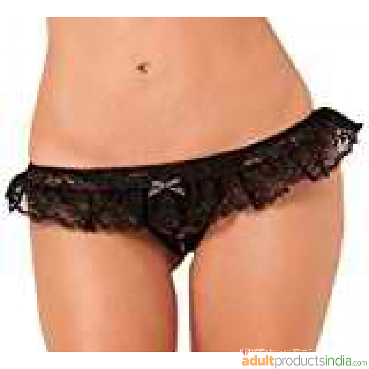 Rene Rofe Women's Crotchless Lace Skirt Thong, Black