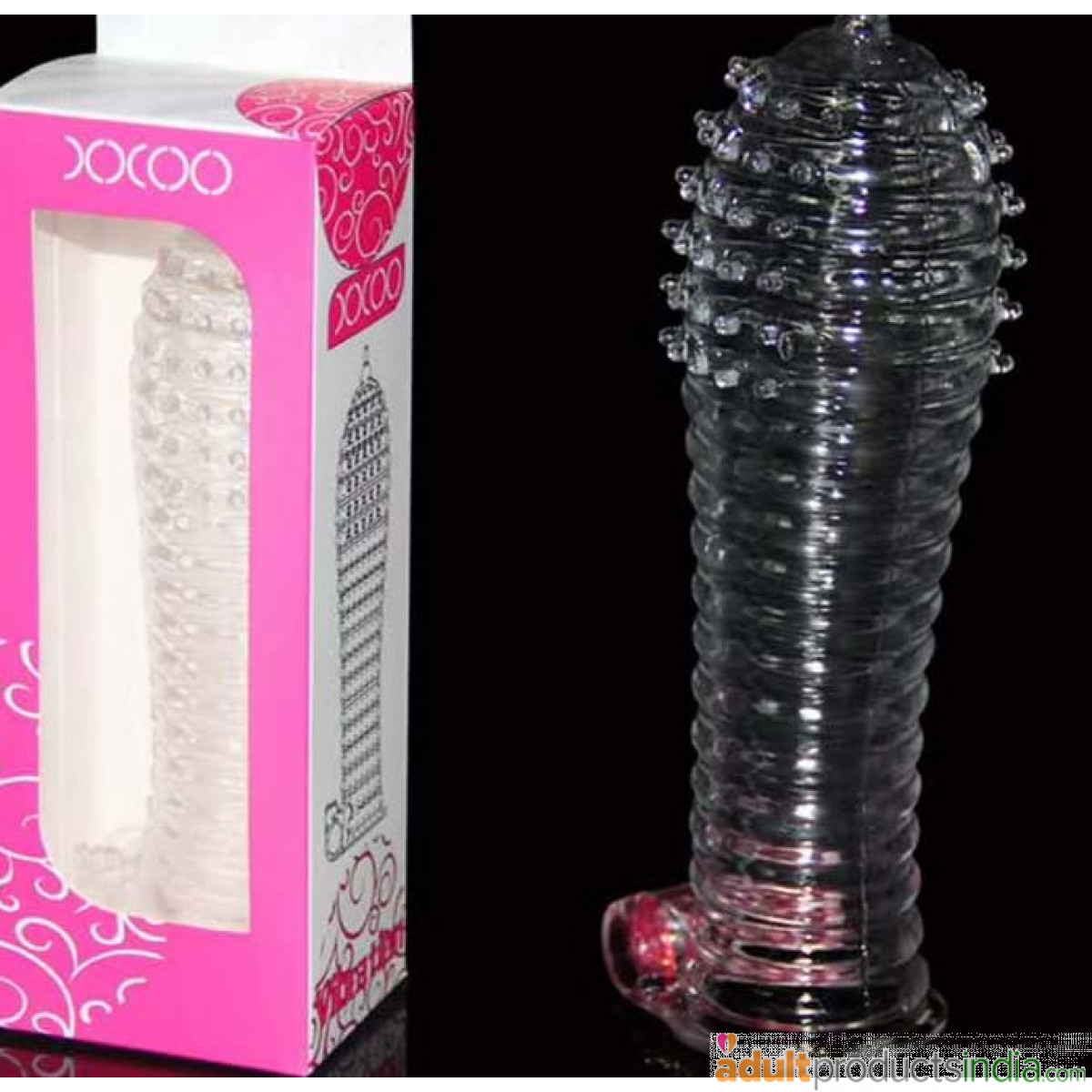 Crystal Clear Textured Penis Sleeve with Vibration Bullet