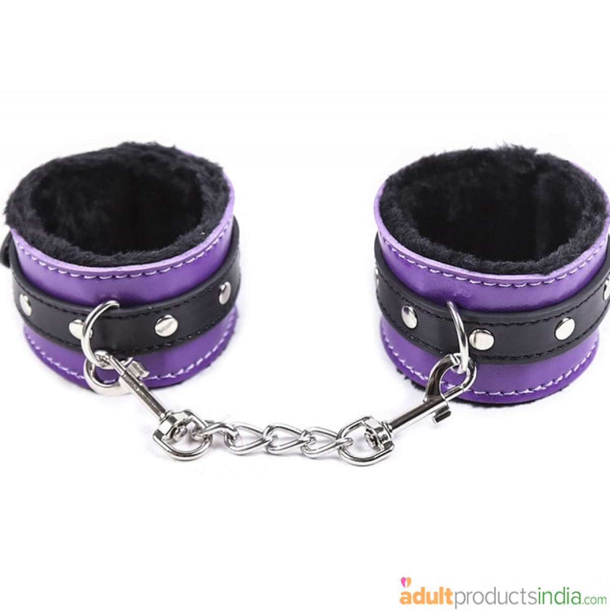 Soft Plush PU Leather Hand Cuffs - Purple