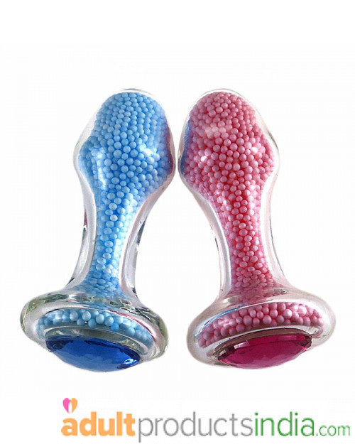 Foam Beads Glass Anal Plug - Blue / Pink | Adult Products India Foam Beads Glass Anal Plug - Blue / Pink | Adult Products India