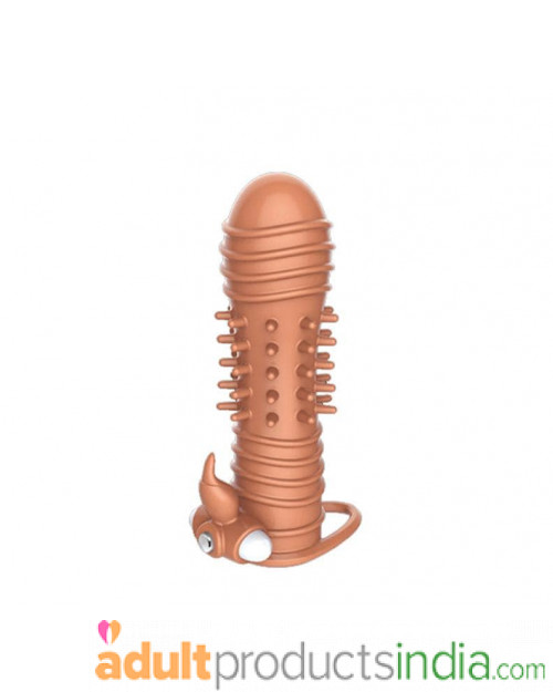 Vibrator Penis Sleeve Reusable Delay Long Sleeve with Spikes