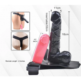 Hollow Strap on Dildo With Vibration Black