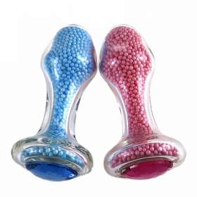 Foam Beads Glass Anal Plug - Blue / Pink 