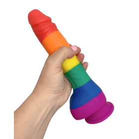 Rainbow Color 8" Realistic Silicone Dildo With Balls
