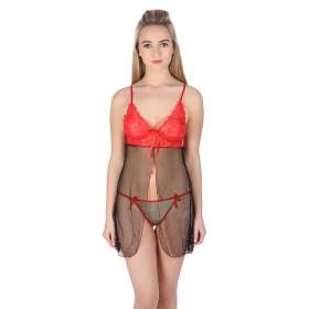 Floral Lace Babydoll red & black