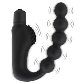 Black Prostate Massager With Beads and Vibration for Men