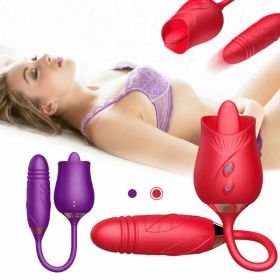 3 in 1 Silicone Rose Massager with Tongue & Egg 