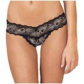 Rene Rofe, Women's Crotchless Lace V Thong, Medium/Large, Black