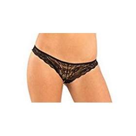 Rene Rofe Women's Crotchless Lace V-Back Panty with Lace Trim