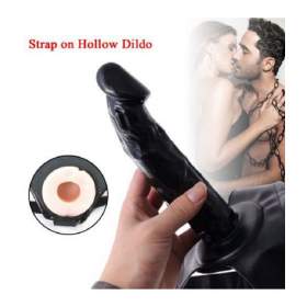 Hollow Strap on Dildo With Vibration Black